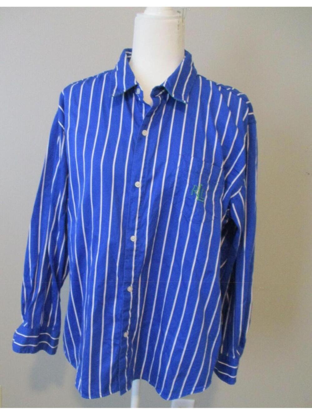 Lauren Ralph Lauren Woman's Blue and White Striped Button-Up Shirt